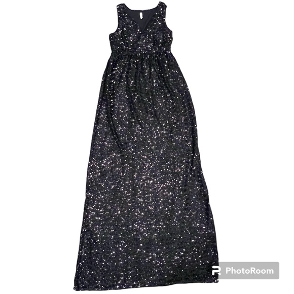 PinkBlush Women’s Black Sequin V-Neck Sleeveless Maternity Evening Gown Sz Small - Picture 7 of 14